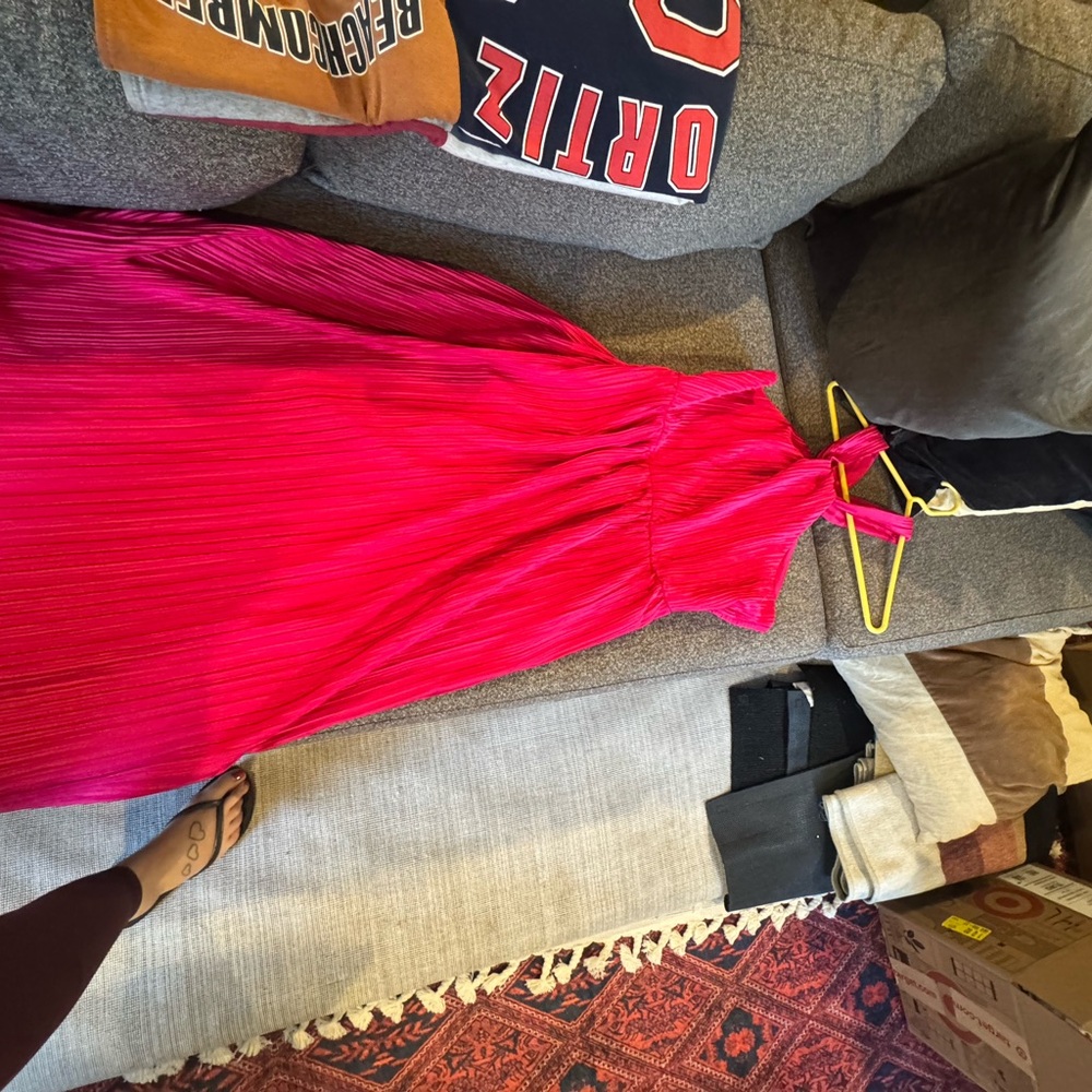 Hot Pink Pleated Maxi Dress